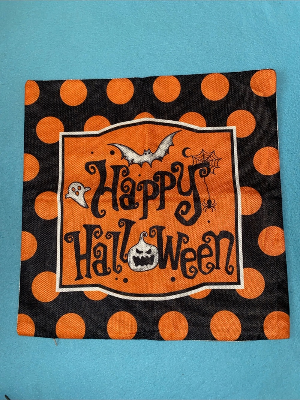 HALLOWEEN pillow cover square decor zipper opening orange black NEW 17” X  17”